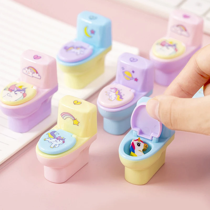 

Korean Creative Toilet Shape Pencil Sharpener Cartoon Unicorn Pencil Sharpener With Eraser School Supplies Students Stationery