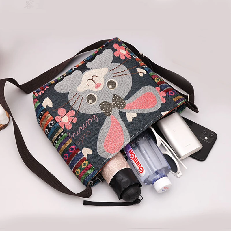 Ethnic Style Handbag Vintage Elephant Embroidery Large Capacity Cloth Bag Animal Shoulder Bag Fashion Personality Tote Bag