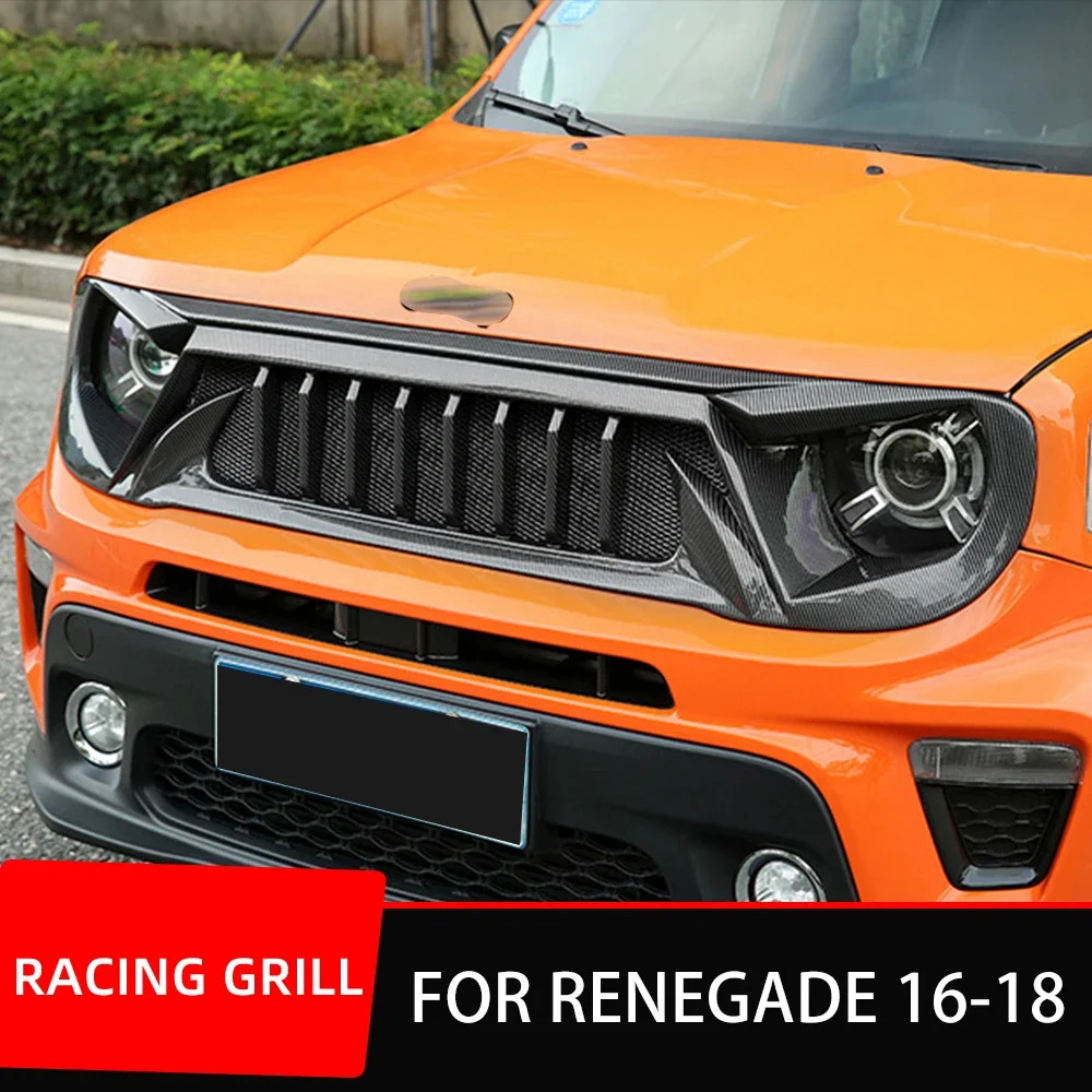 For Jeep Renegade 17 18 19 20 Racing Grills Matt Black Carbon Grille Air Intake Styling Exterior Tuning Accessories Parts