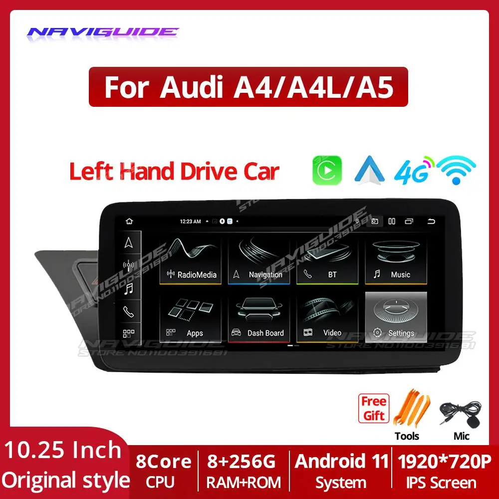 

NAVIGUIDE 10.25" Android 11.0 For Audi A4 A4L A5 LHD 2009-2017 Car Radio Stereo 1920*720P Bluetooth Carplay Multimedia Player