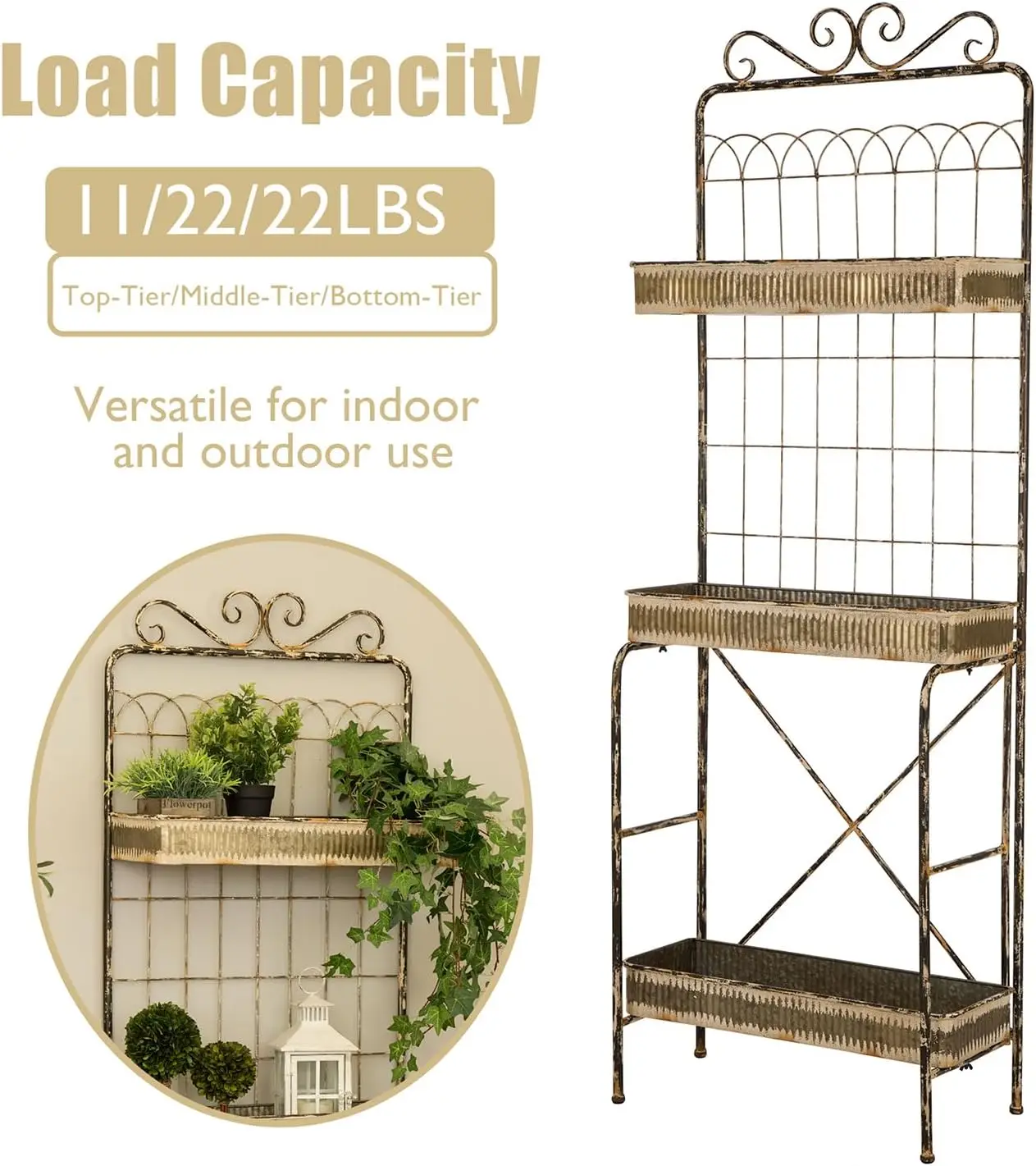 Garden Planter 3 Tiers Metal Display Plant Stand Storage Shelf Indoor Outdoor Floor Standing Storage O