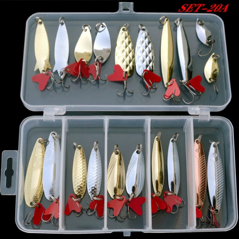 20pcs/Lot Spinners Fishing Lure Kit Metal Sequin Spoon Hard Bait