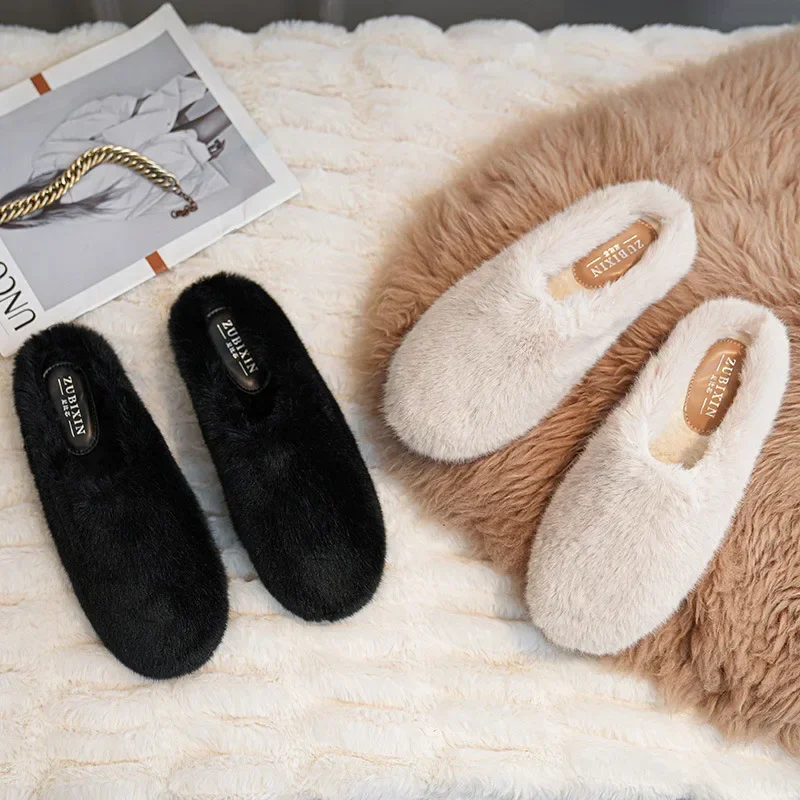 2024 Designer Luxury Lambswool Winter Cotton Shoes Women Loafers Warm Plush Comfy Curly Sheep Fur Flats Casual Mocasines Mujer
