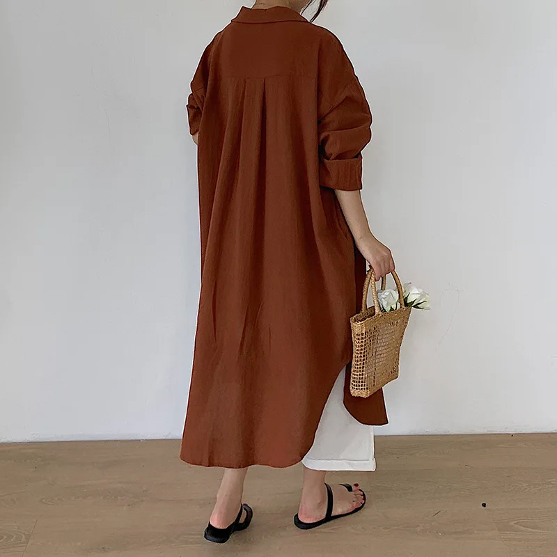 2023 new Long White Shirt Dress for Women Linen Cotton 2023 Spring Summer Casual Korean Clothing Vintage Oversized Midi Robe