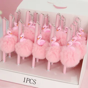1pc bellissimo fenicottero rosa penna gel peluche cigno penne per la scuola di scrittura ragazza regali kawaii penne neutre materiale scolastico di cancelleria