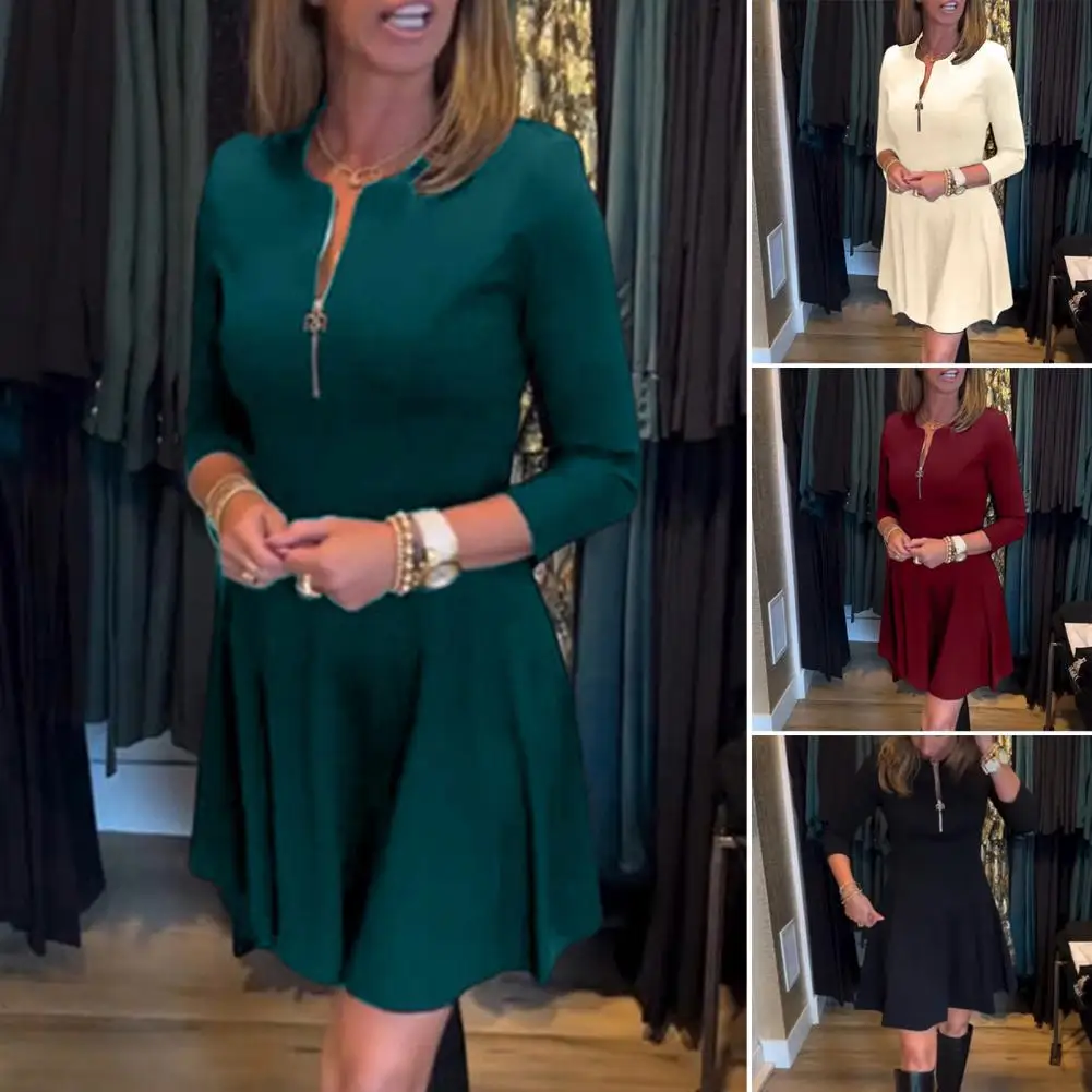 

Очаровательная Женская одежда, элегантное однотонное ТРАПЕЦИЕВИДНОЕ мини-платье с длинным рукавом и круглым вырезом для женщин, мягкое дышащее облегающее платье