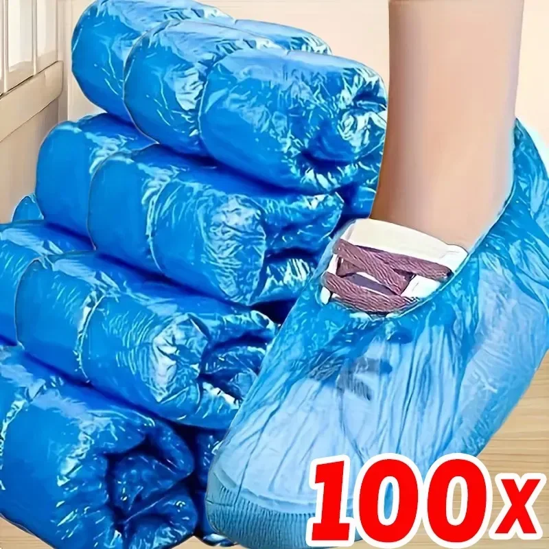 100PCS Portable Disposable Plastic Fabric Non-slip Wear Shoe Covers Waterproof Boot Covers Overshoes Rain Mud-proof Shoe Covers