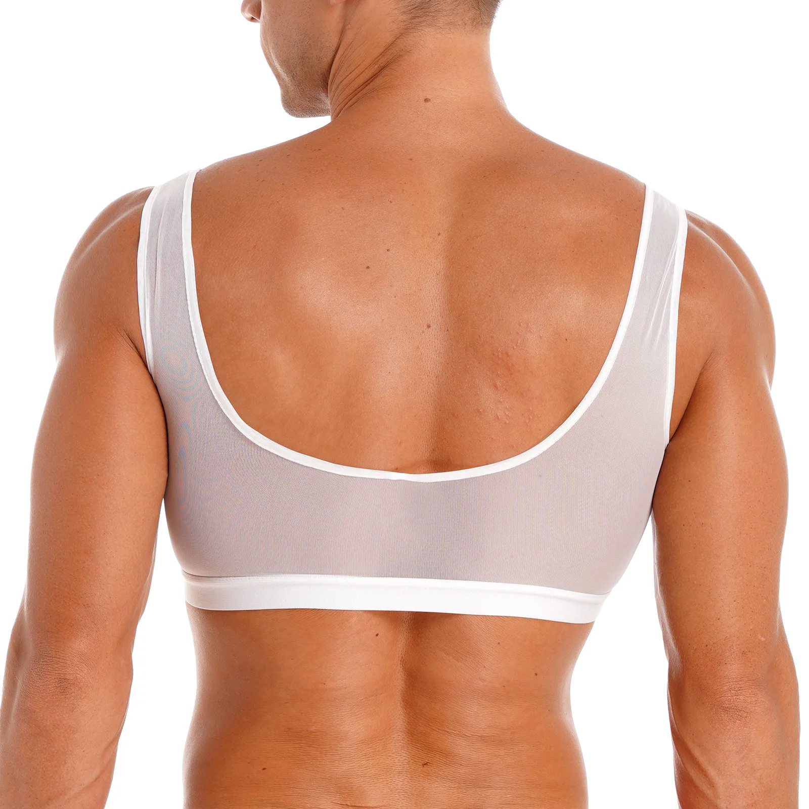 Mens See Through Mesh Racer Back Muscle Tank Top Workout Gym Sport Crop Top Shirt Fitness Vest Clubwear Nightclub Stage Costume