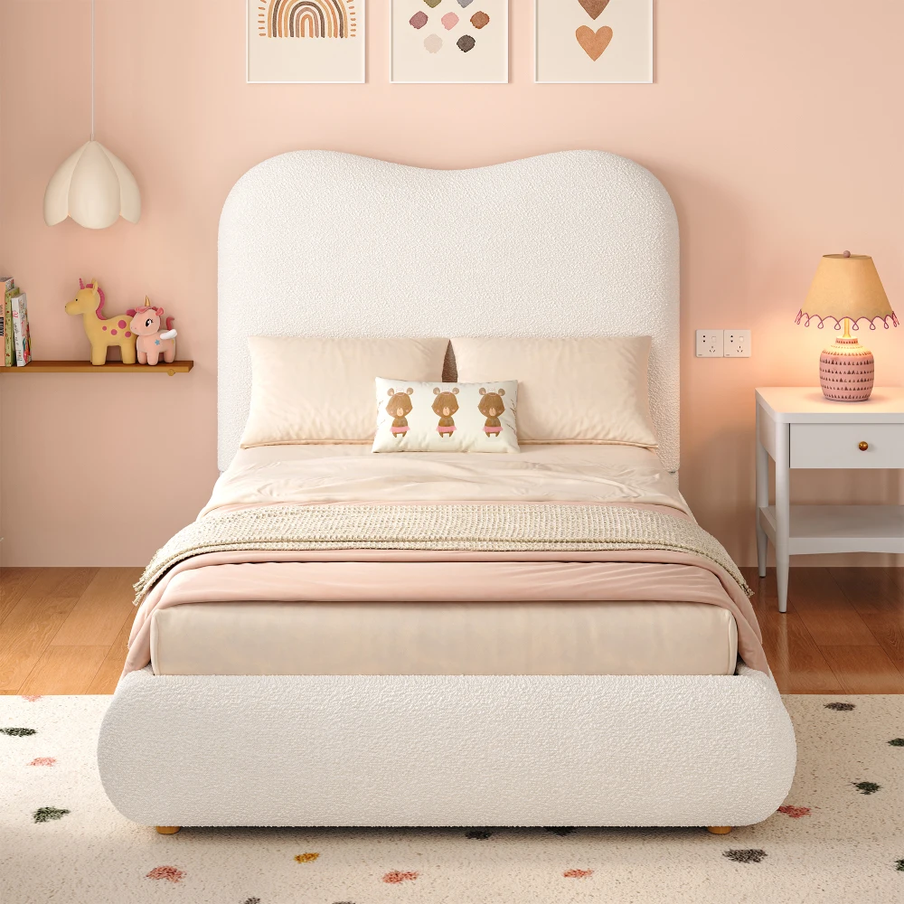 90 x 200 cm modernes Polsterbett, Babybett, hydraulisches Funktionsbett, Bett mit Gitterrost, Kopfteil und großem Stauraum – Detail 4