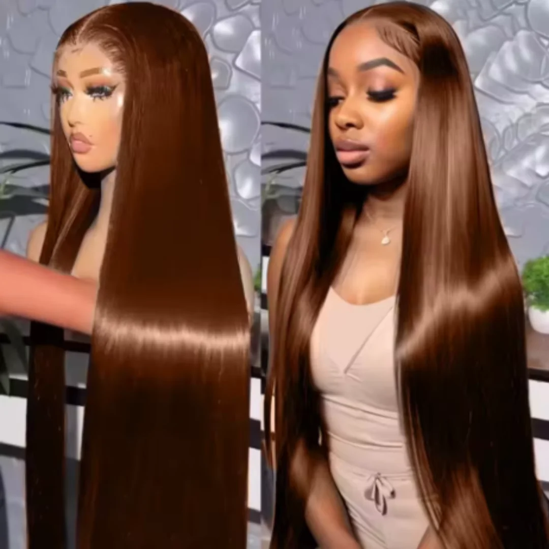 Chocolate Brown Straight 13x6 Lace Front Human Hair Wigs Pre Plucked 360 Lace Frontal Wig 4# Colored Human Hair For Women human hair wig