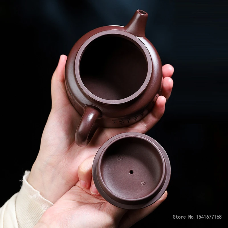 270ml Capacity Chinese Yixing High-end Raw ore purple vermilion mud Teapot, Famous Artists Hand-carved Kettle Zisha Tea Set, 1Pc