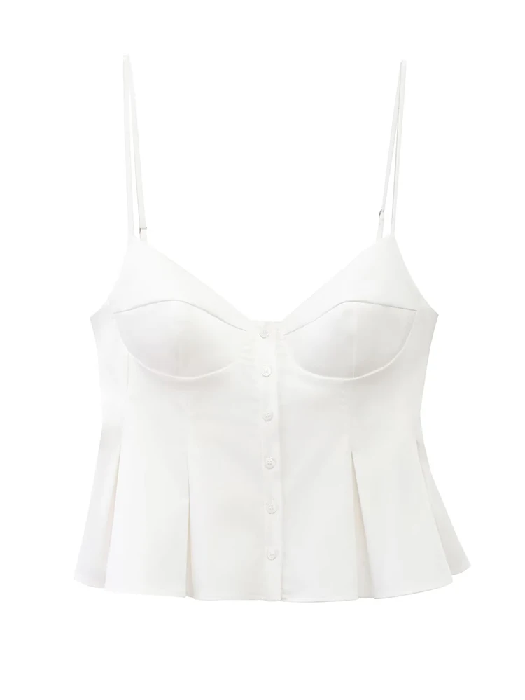 TFMLN 2025 Fashion Women's Camisole Tops Summer Causal Sleeveless Striped Strap Shirts High Street Ladies Folds Hem Tops