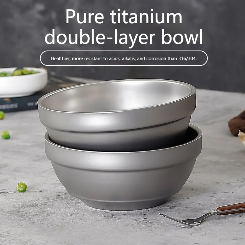 Ti-Artisan Titanium Double Layer Bowl Ultralight Portable Heat Insulation Anti-scalding Outdoor Camping Frosted Bowl Tableware