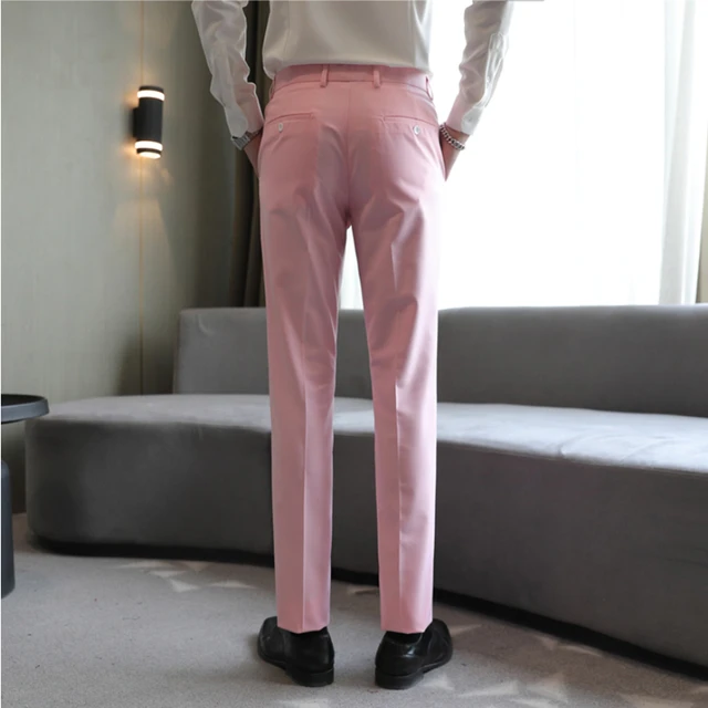 Men's Burgundy Pants Male Casual Solid Color Comfortable Quality Pure Color  Trouser