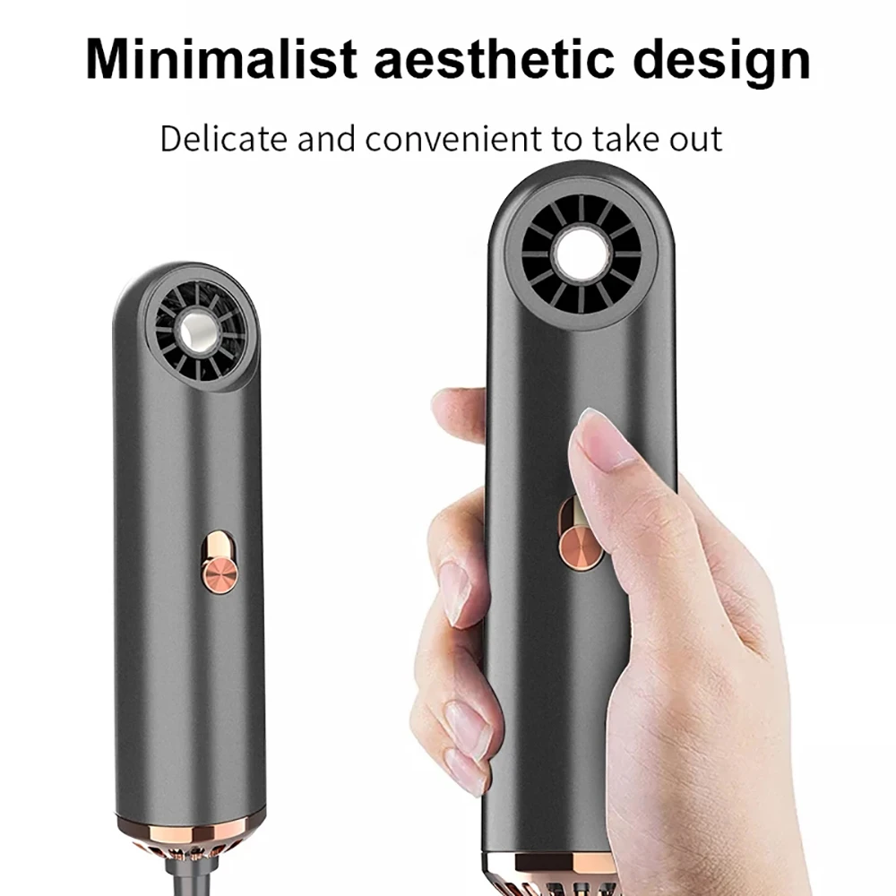 Portable Mini Leafless Hair Dryer Travel Blower 3 Gears Cool and Tot Wind Temperature Control Dry Quickly with Collecting Nozzle 4