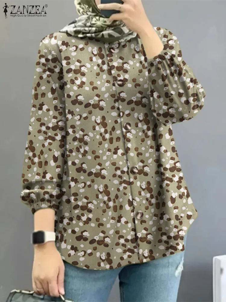 

ZANZEA Women Muslim Blouse Long Sleeve O-Neck Shirt Bohemian Causal Printed TopsTurkey Abaya Oversize Retro Autumn Shirts Mujer