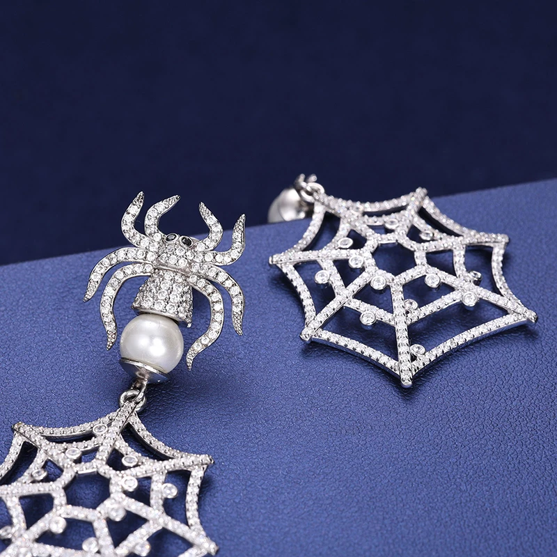 성격 디자인 Moissanite 스파이더 드롭 귀걸이 여성을위한 펑크 고딕 여성 독특한 귀 힙합 쥬얼리