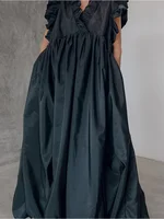 Robe plissée à volants pour femmes, robe trapèze élégante, mode vintage décontractée, col en V, été 3