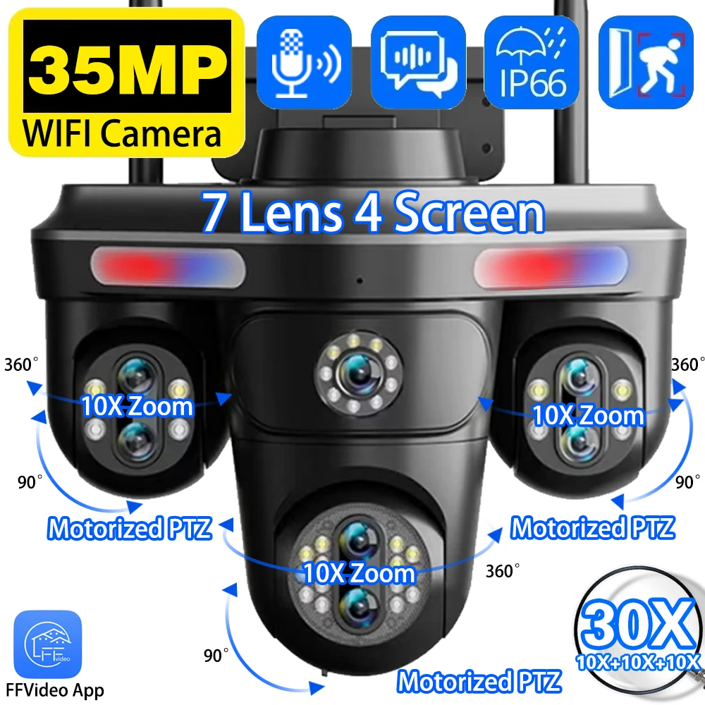 18K 35MP Seven Lens WiFi Camera Outdoor 10X Zoom CCTV Four
