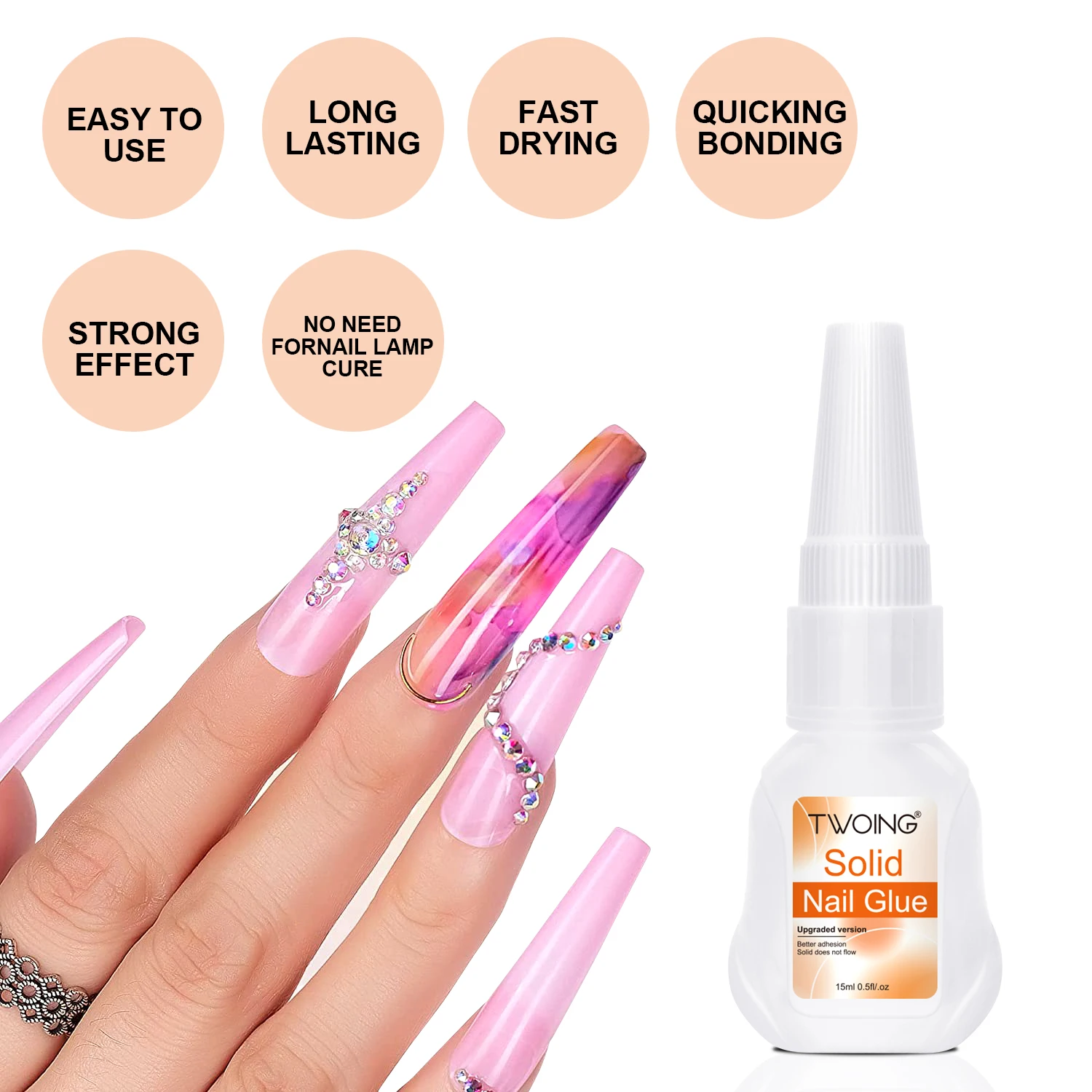 Super Strong Nail Glue For Press-On Nails - No UV Light Needed, Fast 10-Second Drying, Water-Resistant