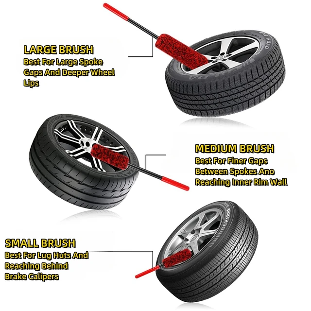 Brosse de détail de roues automobiles, outils de nettoyage de roues pliables en laine pour jante de voiture, lavage des pneus, nettoyage facile des zones difficiles à atteindre 5