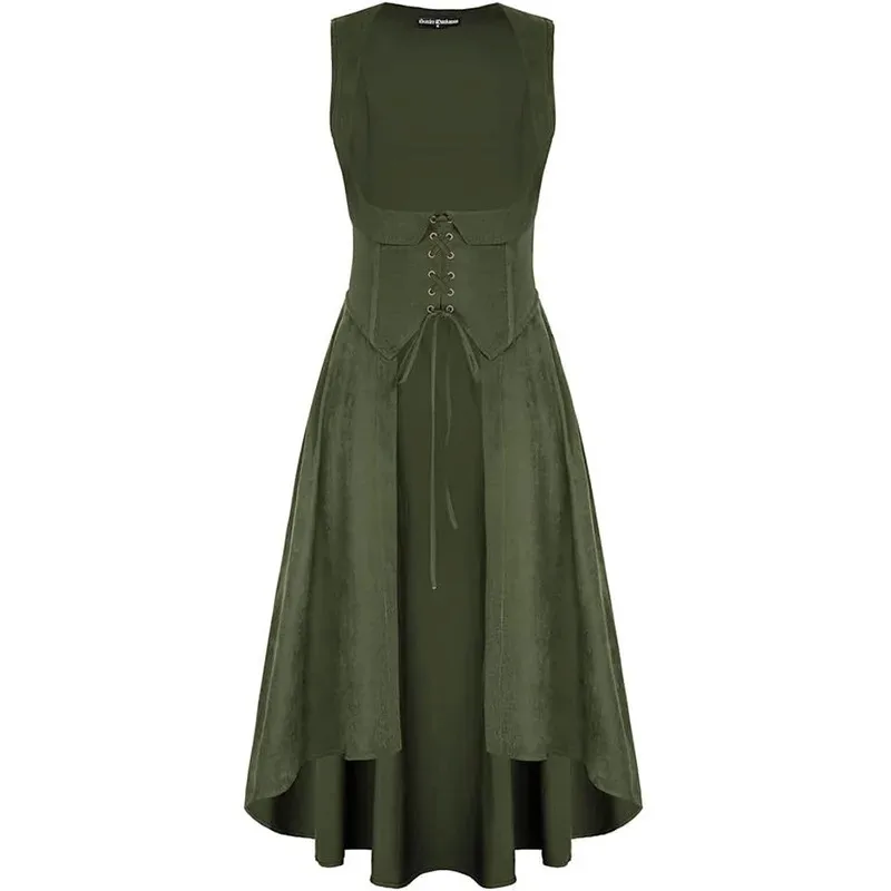 Costume da Donna Rinascimentale, Abito Medievale da Contadina, Vestito Sottoseno da Pirata/Fata con Tasche, Stile Vintage Vichingo Gotico NUOVO