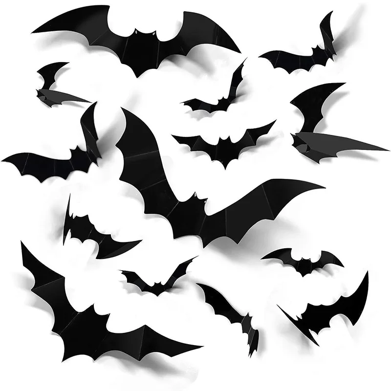 Halloween 3D Schwarze Fledermäuse Wandaufkleber Home Room DIY Dekoration Gruselige Requisiten Gruselige Party Dekoration Wandtattoos Fensteraufkleber – Detail 8