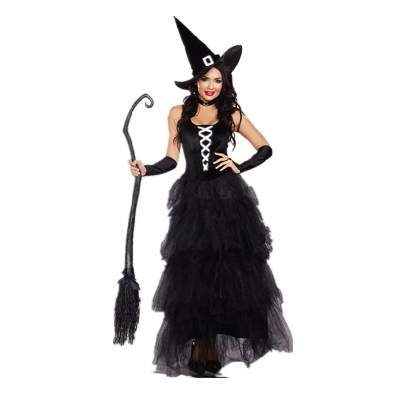 Halloween Witch Costumes for Women Adult Fantasy Black  Dress UP Party  Carnival Performance