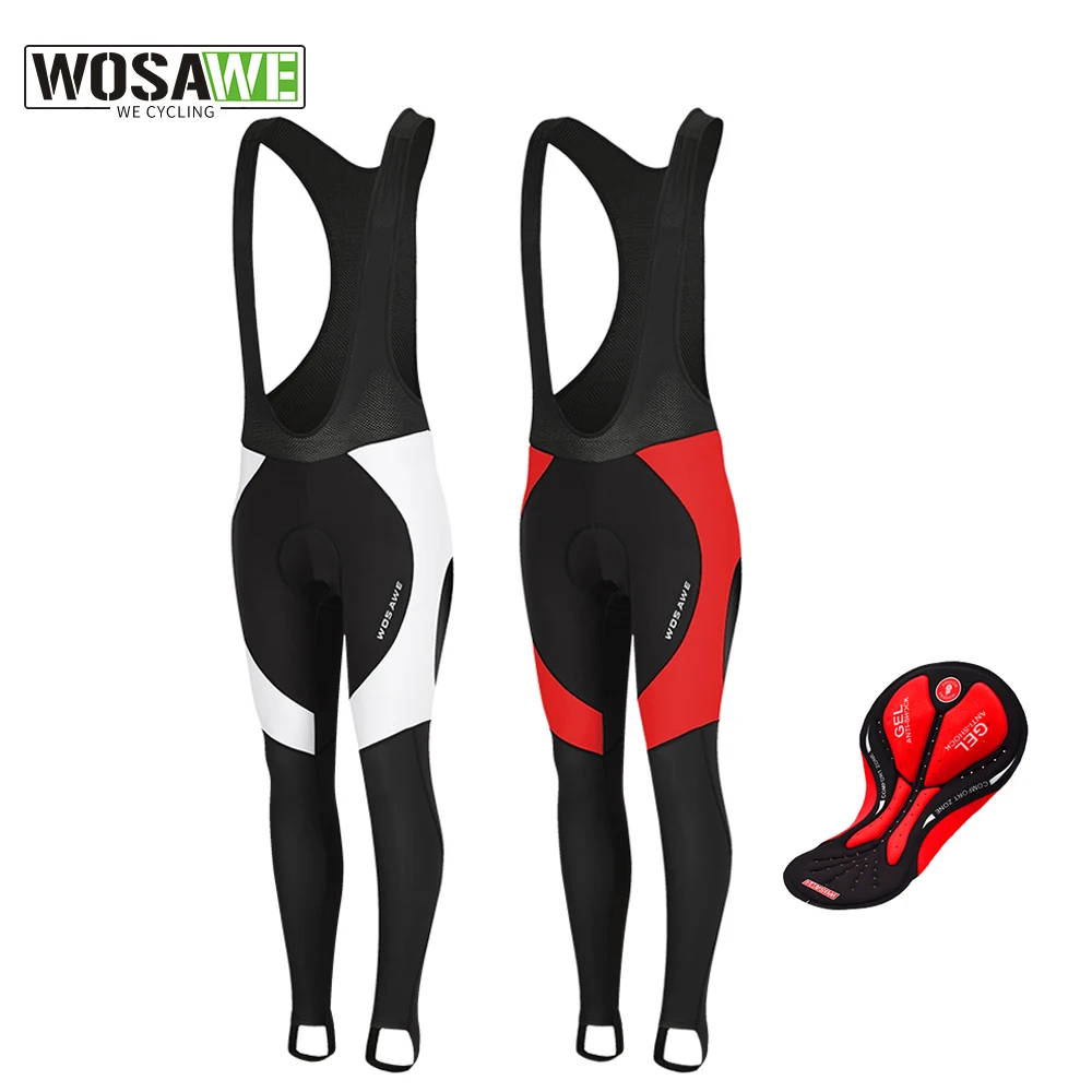 

WOSAWE Cycling Long Pants Men's Thermal Reflective Winter Bib Shorts 3D Gel Pad MTB Bike Trousers