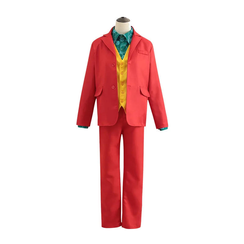 

Movie Joker Cosplay Costume Red Yellow Suits Jacket Pants Shirts Vest Four-Piece Men Uniform Halloween Carnival Masquerade Party