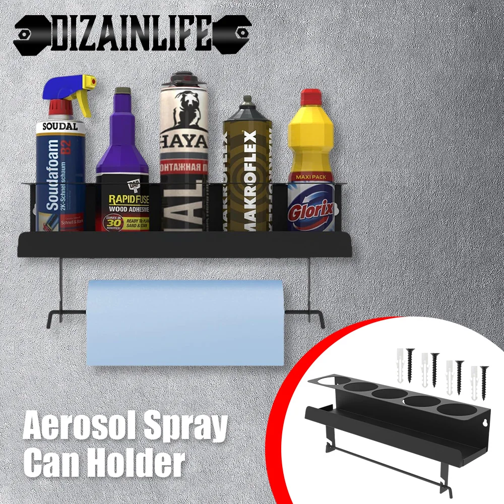 Wall-mounted Spray Bottle Storage Racks Paper Towel Holder Paint Bottle Shelf Tool Organizer Display Hanging Garage Workplace tool storage rack garage storage shelves
