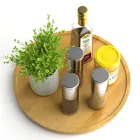 Bamboo rotating tray seasoning rack Kitchen storage rack spices storage cosmetics table turntable fruit tray rotating rack 1