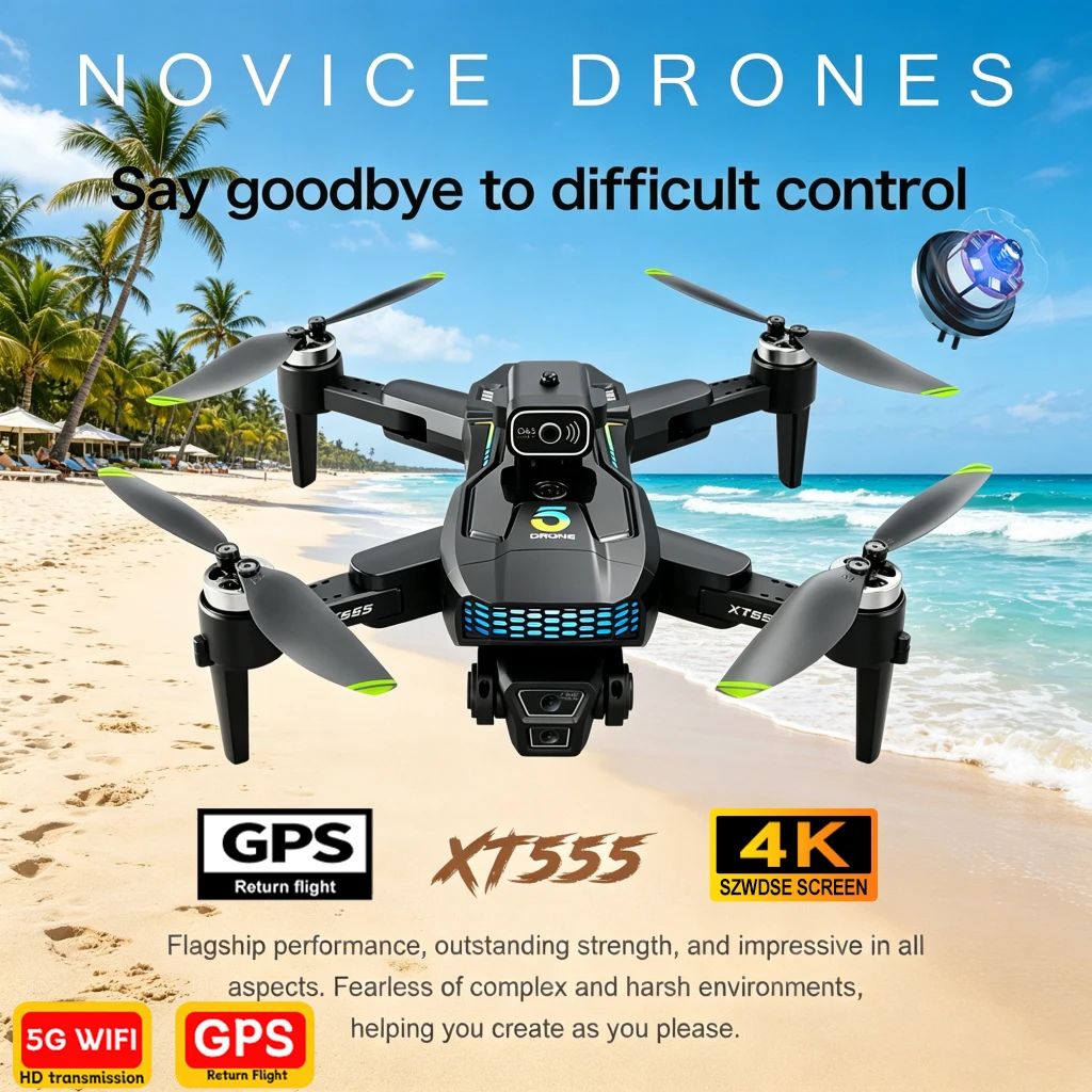 Nuevo Dron RC XT555 con GPS, Cámara Profesional 4K HD Dual, Motor sin Escobillas, WIFI 5G FPV, Pantalla Plegable, Quadcopter RC