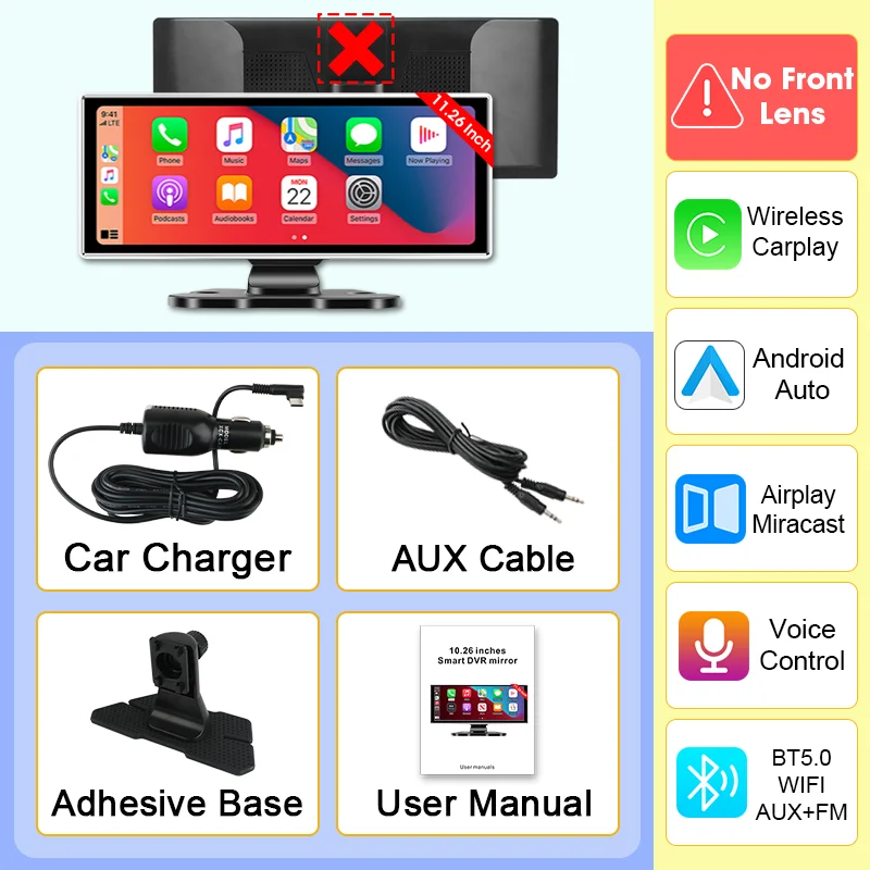 11.26 インチ 4K ダッシュカム車 DVR CarPlay Android 自動車ビデオ