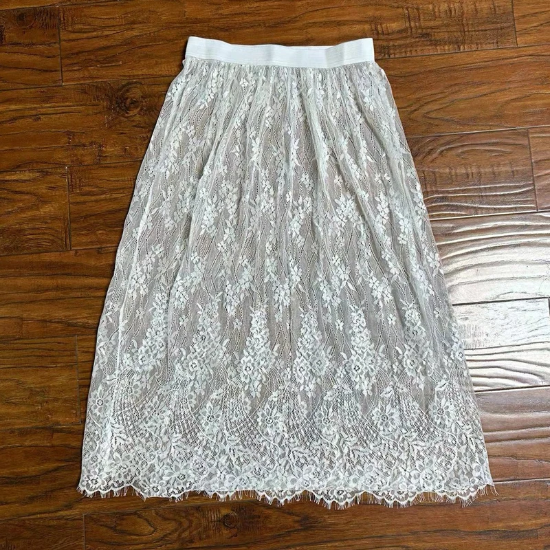 Women Sexy Mesh Lace Transparent Long Tulle Skirt Korean Fashion Summer Ladies Elastic High Waist Black White Beach Midi Skirt 5