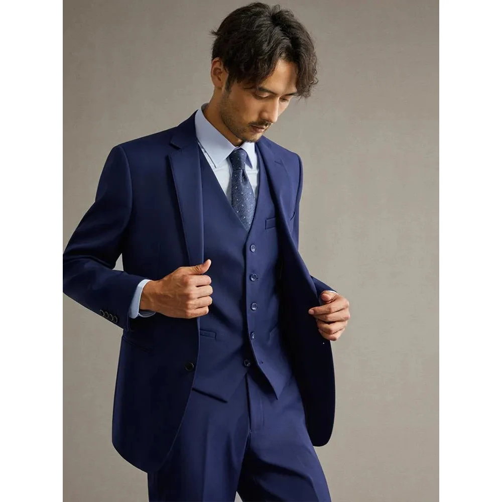 

Luxury Men's Suits Blue 3 Piece Jacket Pants Vest Slim Fit Single Breasted Notch Lapel High Quality Luxury Wedding Costume Homme