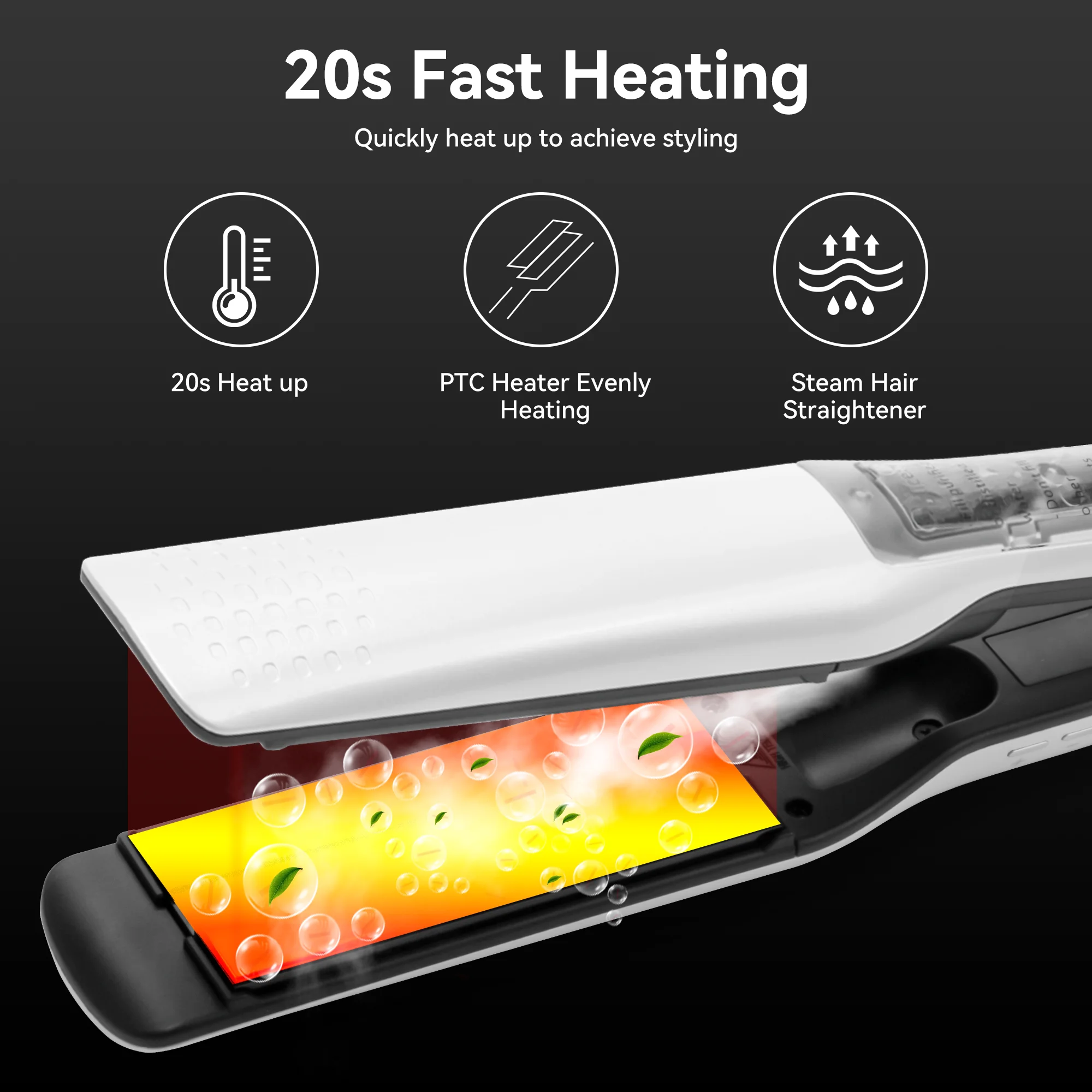 CkeyiN 44mm Tourmaline Ceramic Hair Straightener LCD Display Fast Heating Flat Iron Adjustable Temperature Straightening Iron