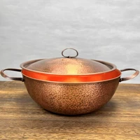 Marmite à soupe en cuivre Vintage, marmite chaude fabriquée à la main, ustensile de cuisson des aliments, mijoter et ragoût de pâtes, avec couvercle, casseroles portables de 24 cm 6