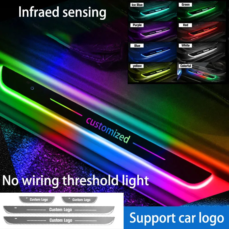 Customized Car Door Sill Light Threshold Lamp Logo Projector Lamp Power Moving LED Welcome Plate Pedal Light Protect Car Doors 1