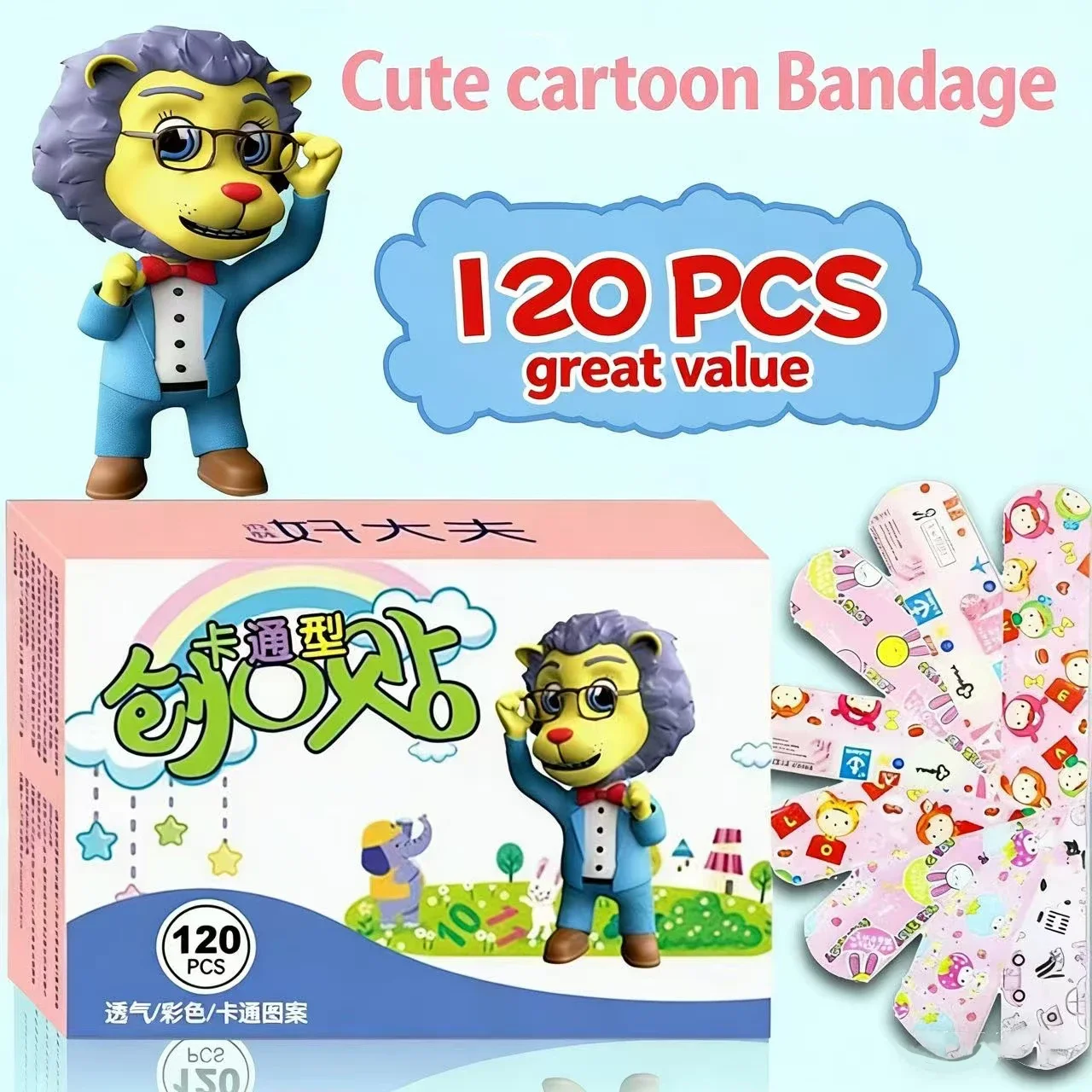 Colorful Cartoon Band-Aids for Kids - 120-Pack, Breathable & Waterproof Hemostatic Strips