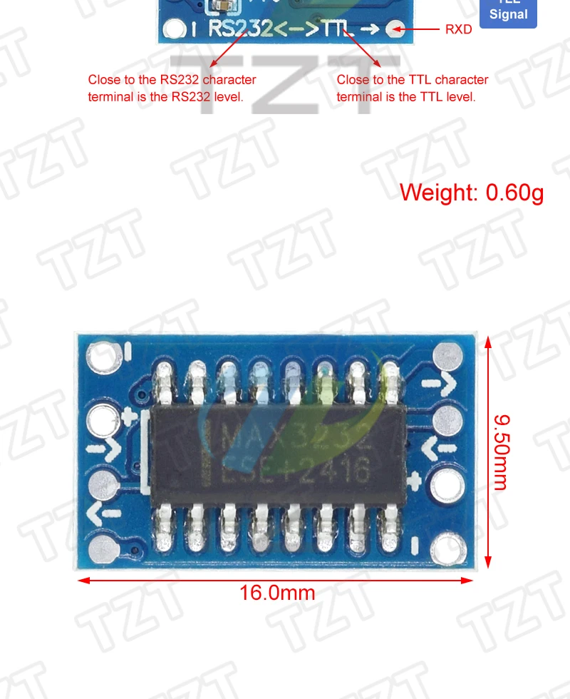 1/5/10 Stück Mini-RS232 MAX3232 zu TTL Pegelwandler-Platine TZT Serieller Konverter-Board Dropshipping – Detail 2