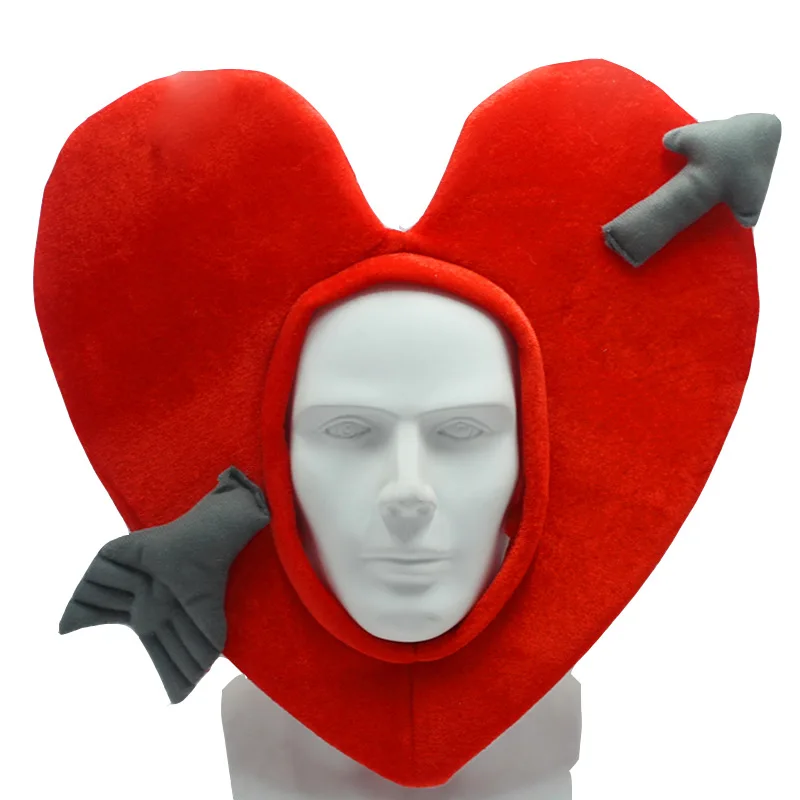 

Unisex Red Heart Cupid Arrow Valentine’s Day Hat Crazy Love Party Hat Cartoon Love Peach Plush Headgear Adult