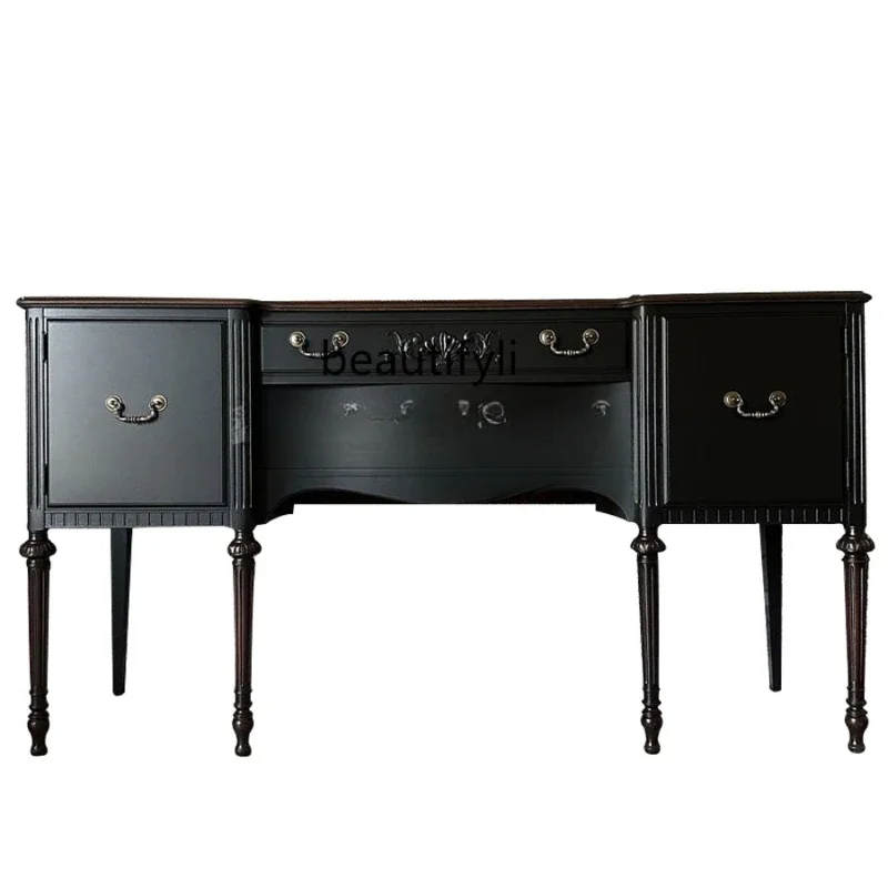 

French Carved Entrance Cabinet Integrated Wall Shoe Cabinet Household Dining Side Locker Solid Wood Console Tables