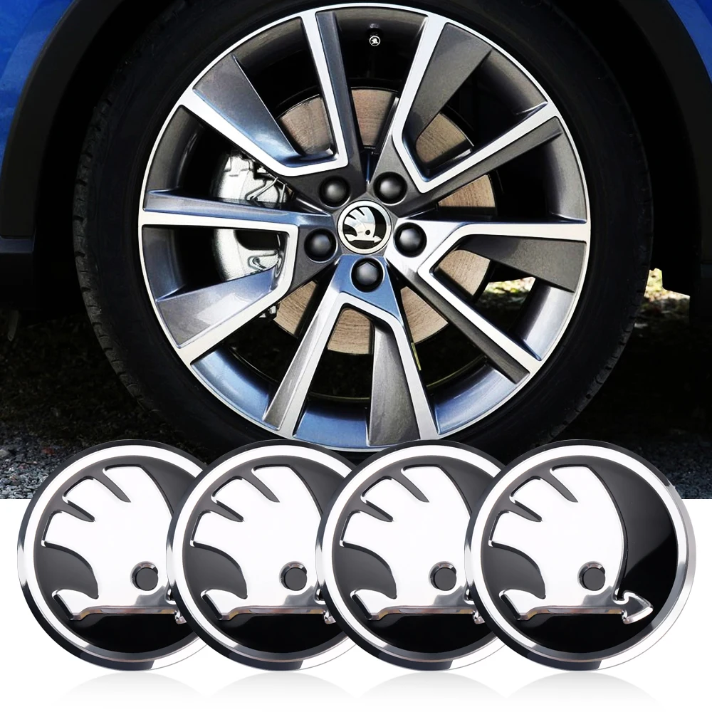 4Pcs 56Mm Car Styling Tire Wheel Center Hub Cap Badge Sticker Per Skoda Octavia A 5 A 7 2 Fabia Rapid Yeti Superb Emblem