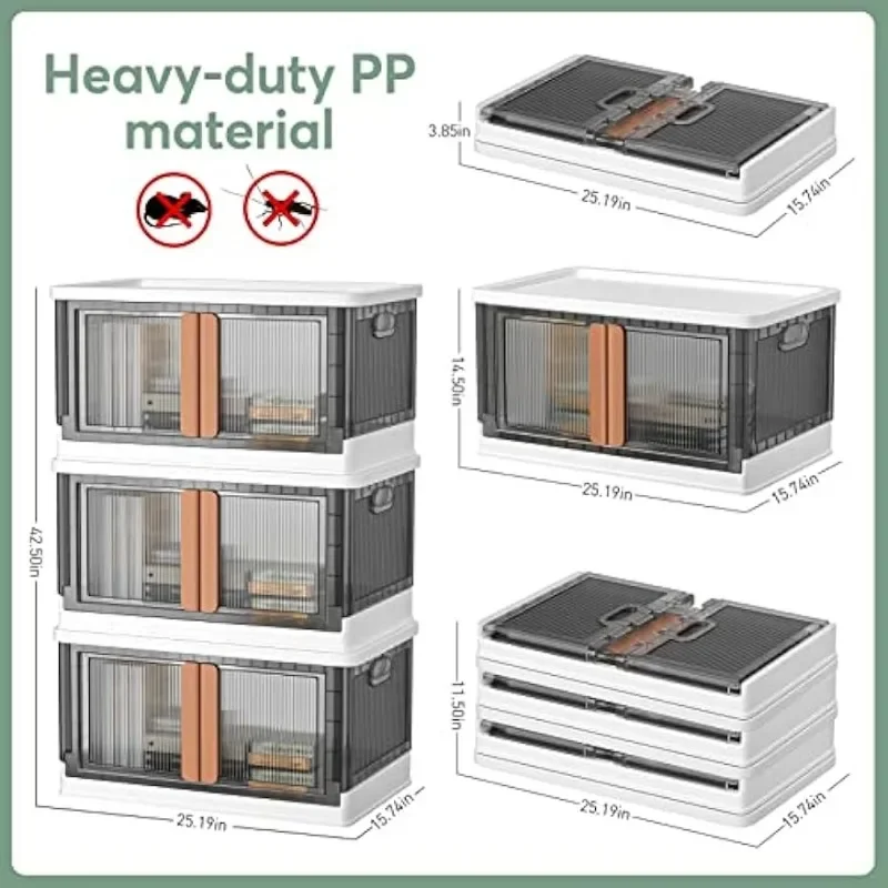 plastic storage bins with lids-76Quart large foldable storage containers,Durable stackable storage drawers for bedroom 3