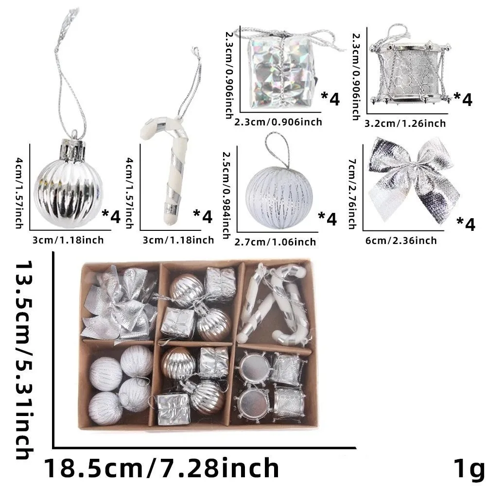 24Pcs/set Glitter Christmas Ball Ornament Set Plastic Colorful Christmas Hanging Ornaments Festive Round Ball