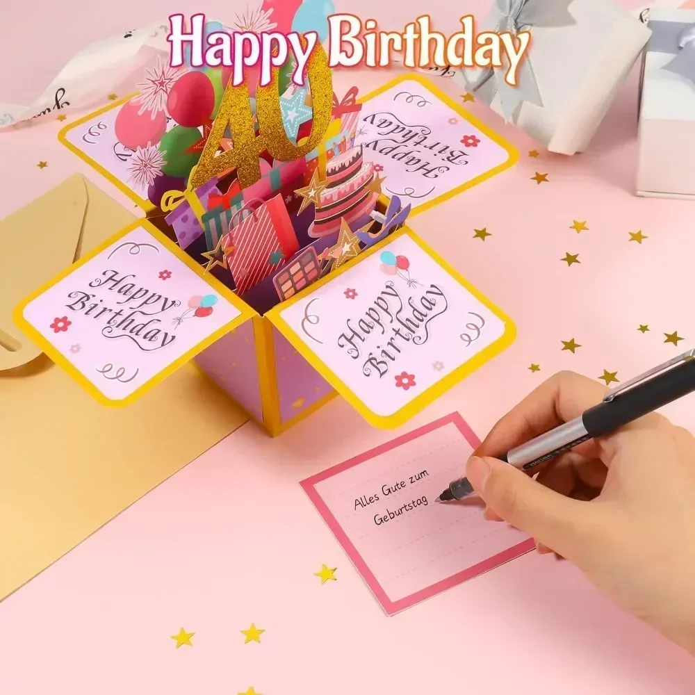 Greeting Cards 18/30/40/50/60th Happy Birthday Card Funny Envelope 3D Pop Up Birthday Greeting Card Colorful Flower Greeting Card