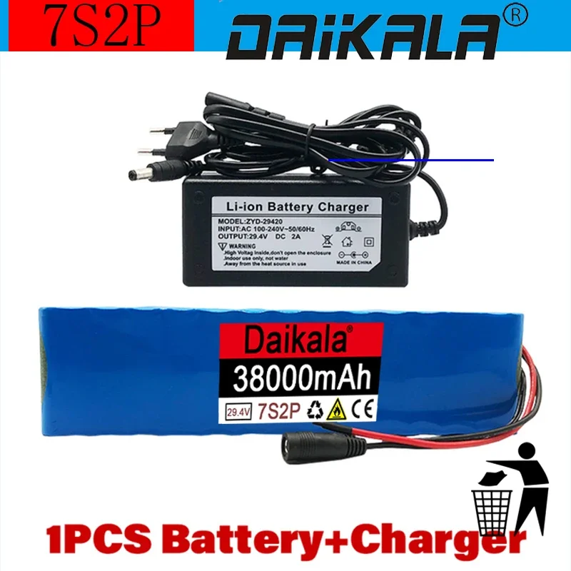 

Nieuwe 7s2p 24V 38ah 18650 lithium-ion batterij 29.4V 38000Ah elektrische fiets scooter/lithium-ion batterij elektrische scooter