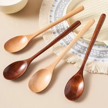 2pcs Wooden Spoon Kitchen Cooking Utensil Tools Soup Tea Spoon Tableware Catering Cooking Tool Coffee Soup Teaspoon Honey Spoon 1