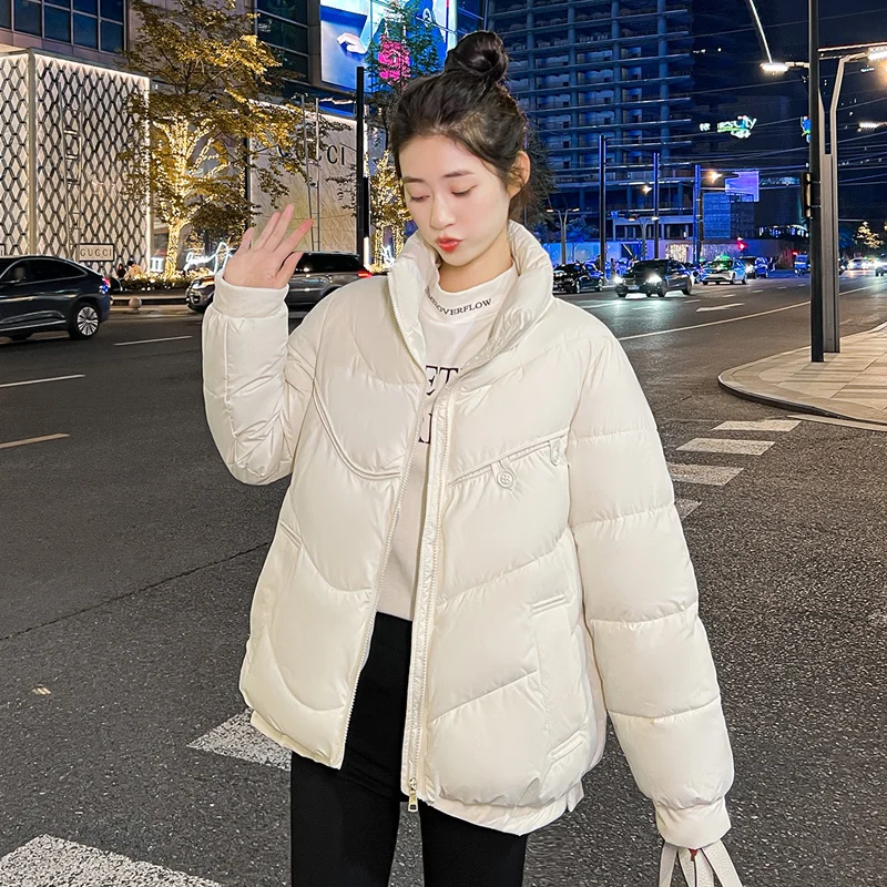 

CRRIFLZ Women Autumn Winter Stand Color Solid Color Loose All Match Warm Cotton Coat For Fashion